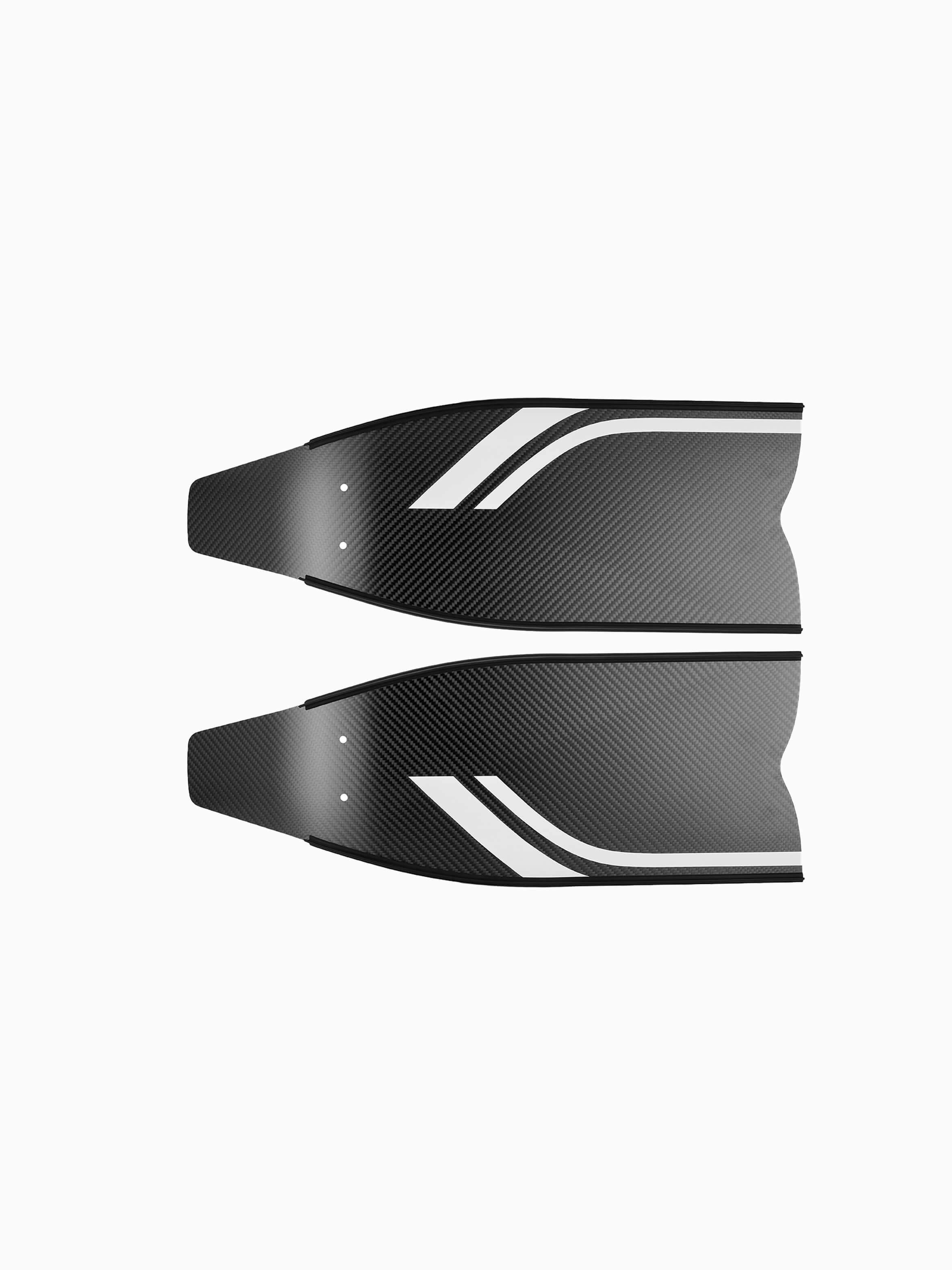 Molchanovs SPORT Short Bifins Blades 3 Carbon, top view, black carbon fiber with white accent stripes