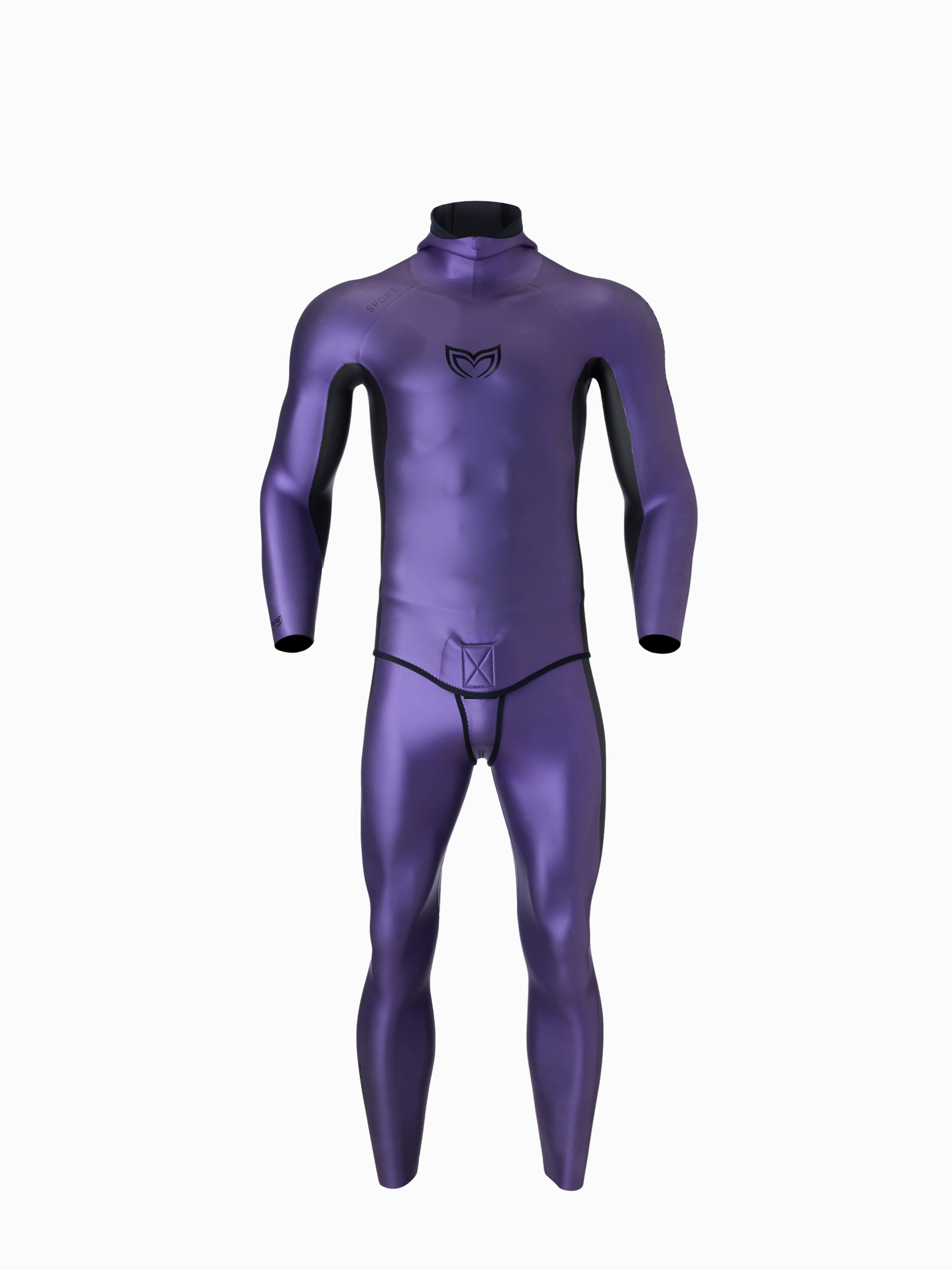 Molchanovs Natalia Legacy men's SPORT freediving wetsuit 1.5mm inside-lined in purple, front view