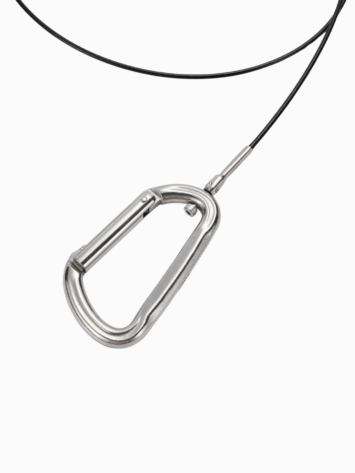 Freediving lanyard carabiner with cable on white background
