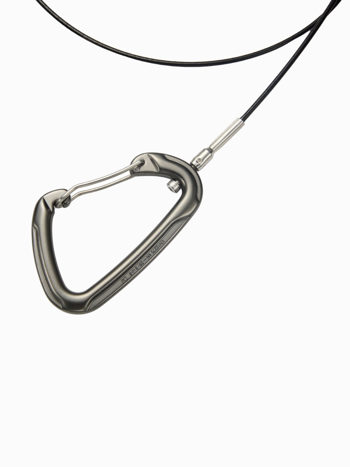 Freediving lanyard stainless steel carabiner with cable on white background