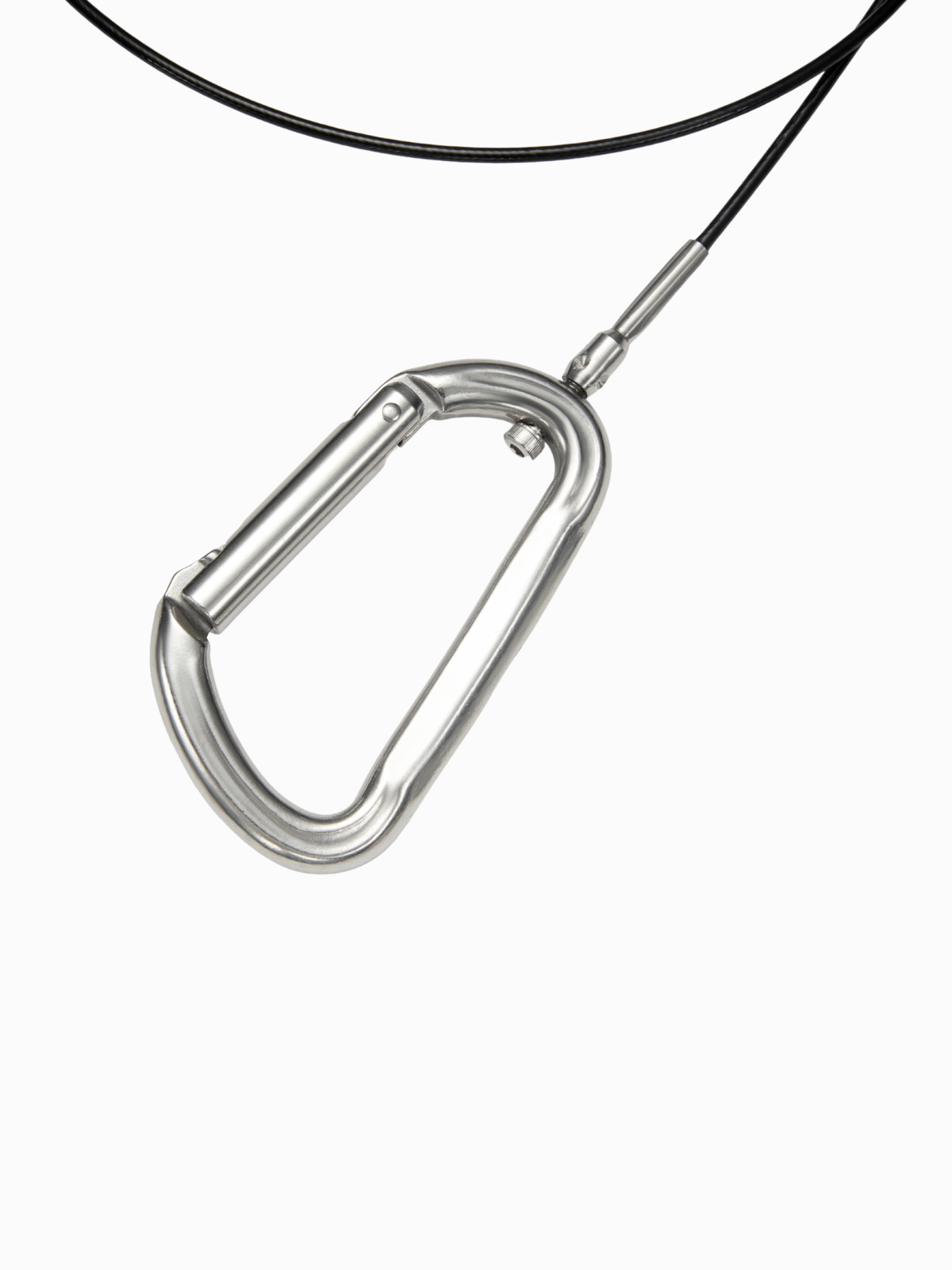 Freediving lanyard aluminum carabiner with cable on white background