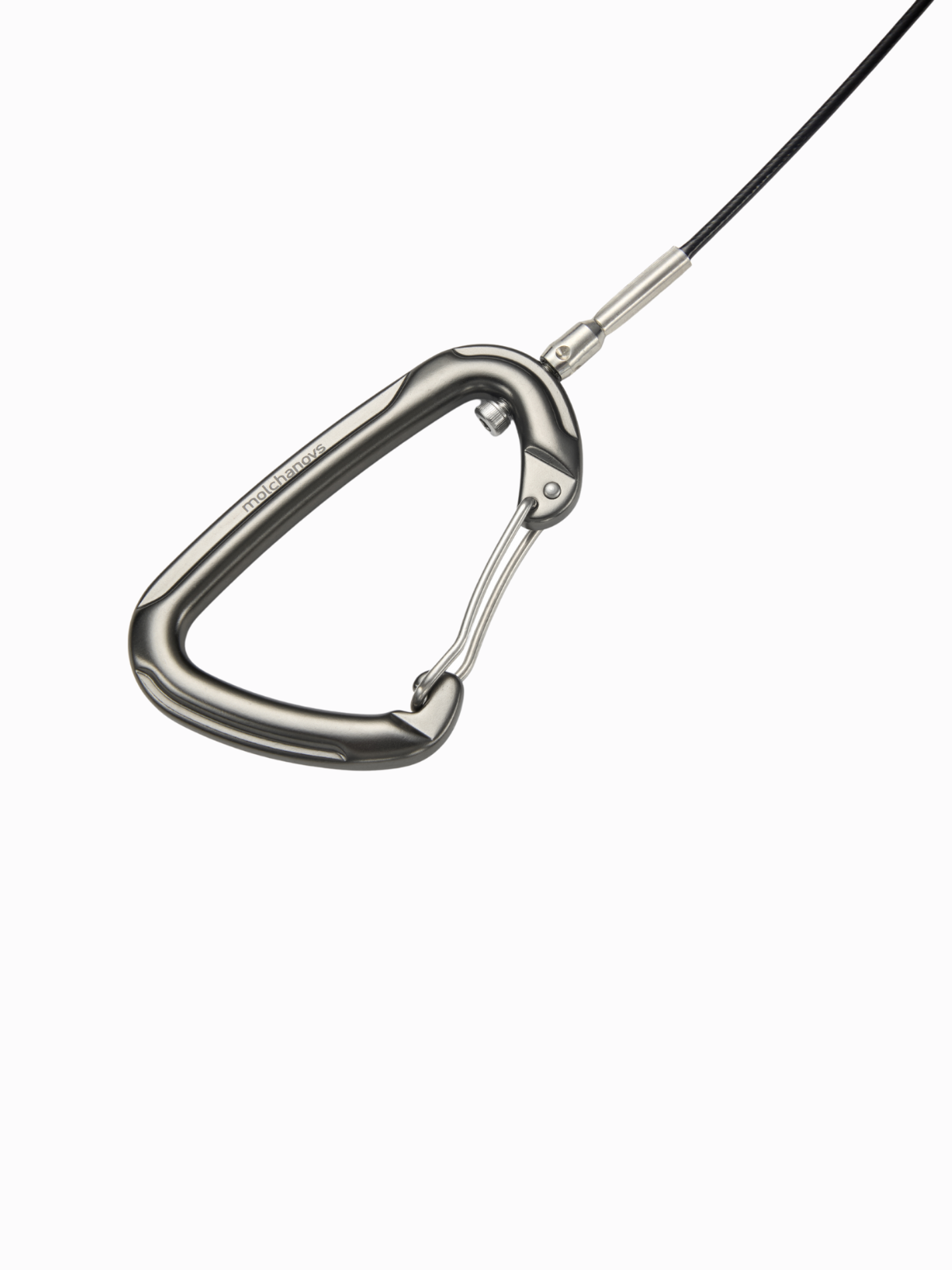 Freediving lanyard stainless steel carabiner close-up on white background