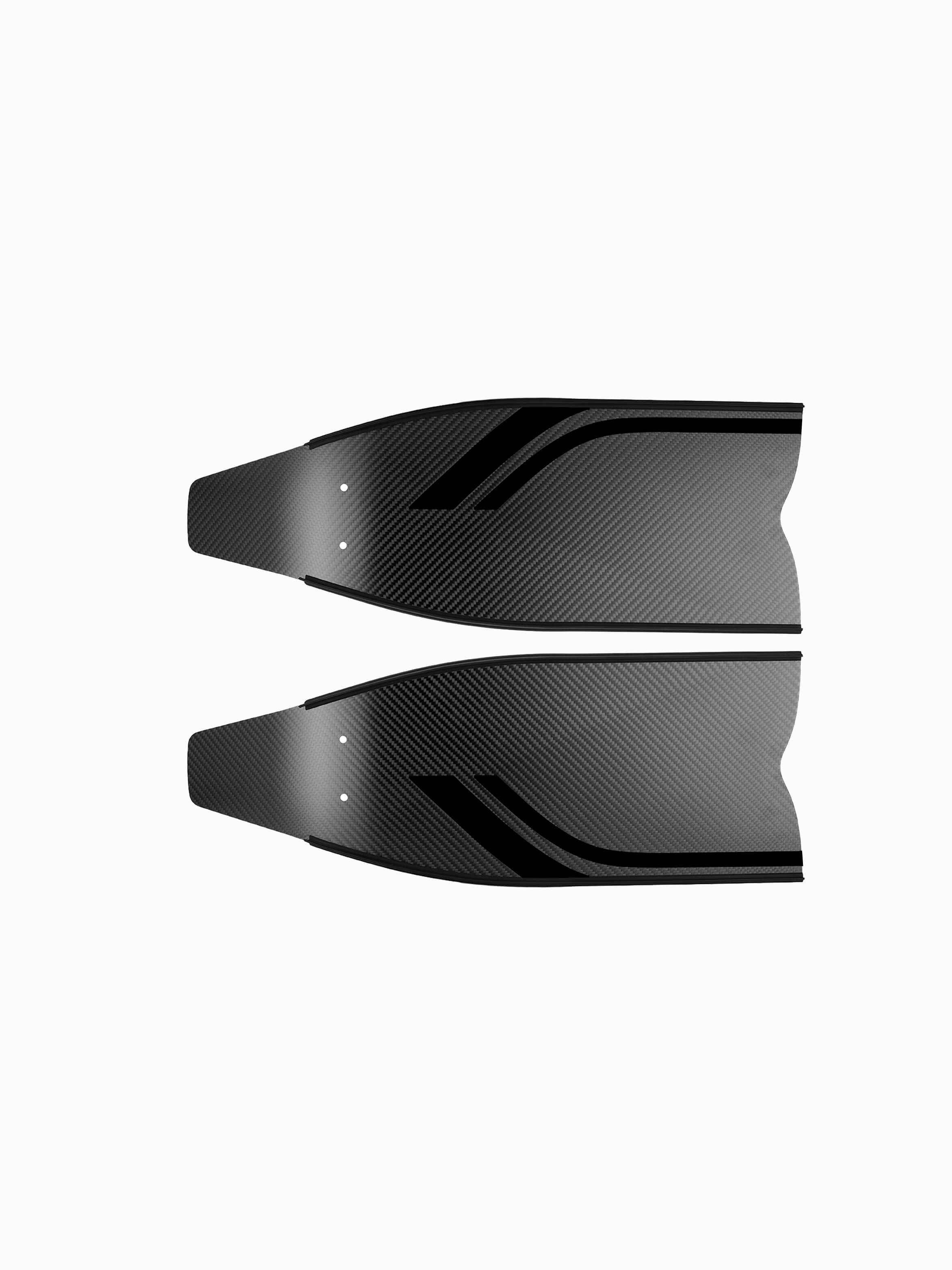 Molchanovs SPORT Short Carbon Bifin Blades, black colorway with black accent stripes, top view