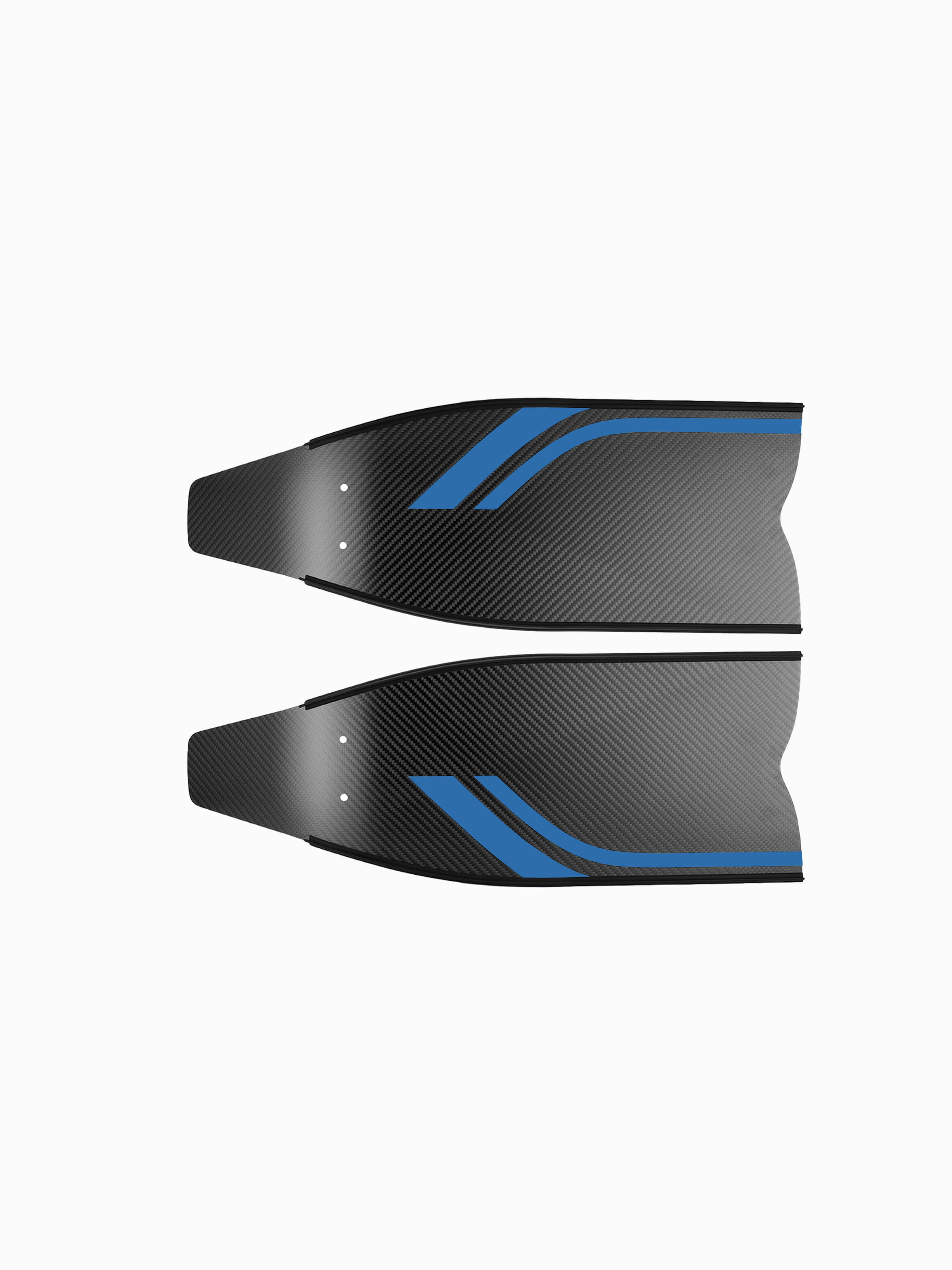 Molchanovs SPORT Short Carbon Bifin Blades, blue accent stripe colorway, top view