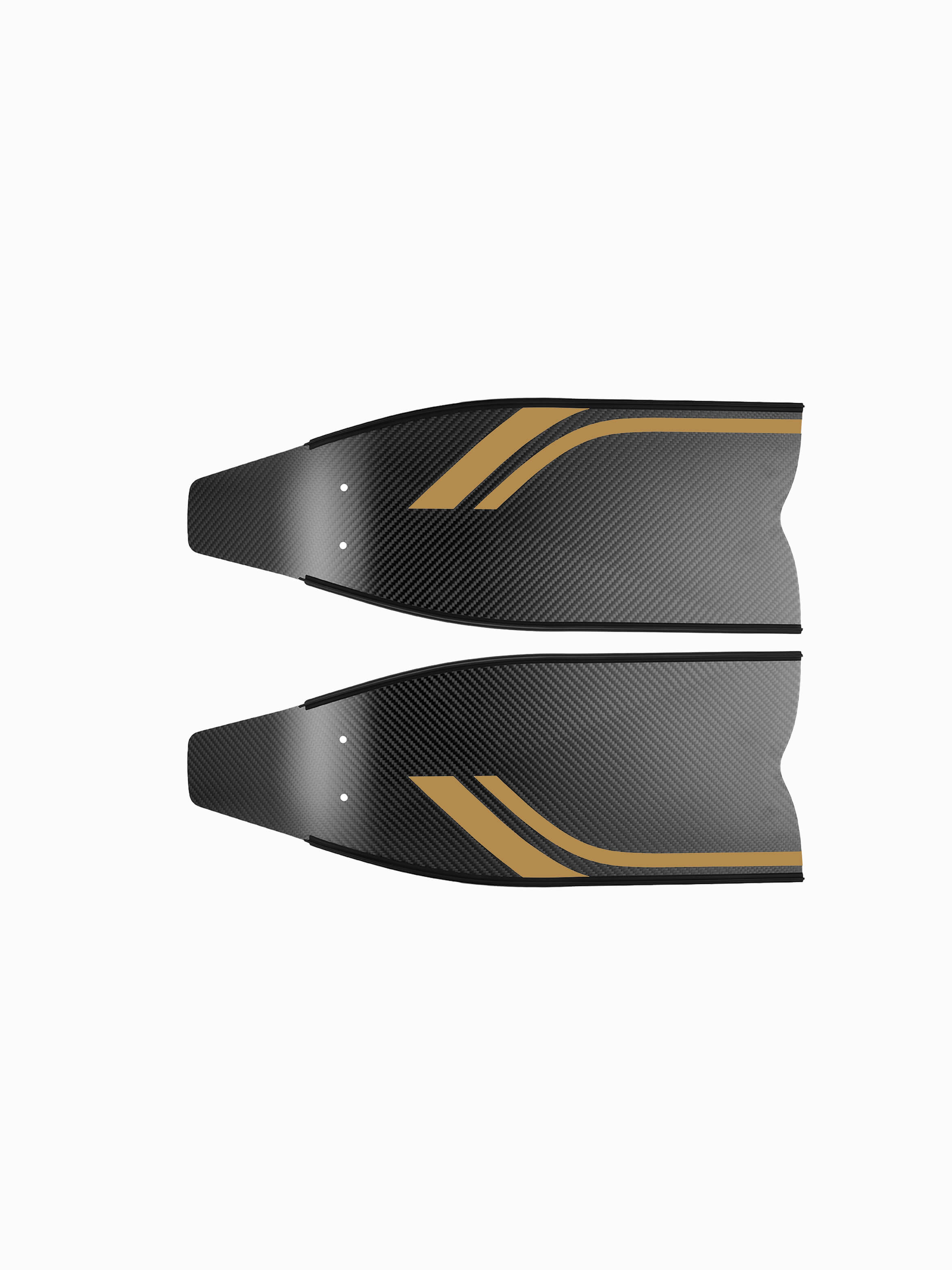 Molchanovs SPORT Short Carbon Bifin Blades, gold accent stripe colorway, top view