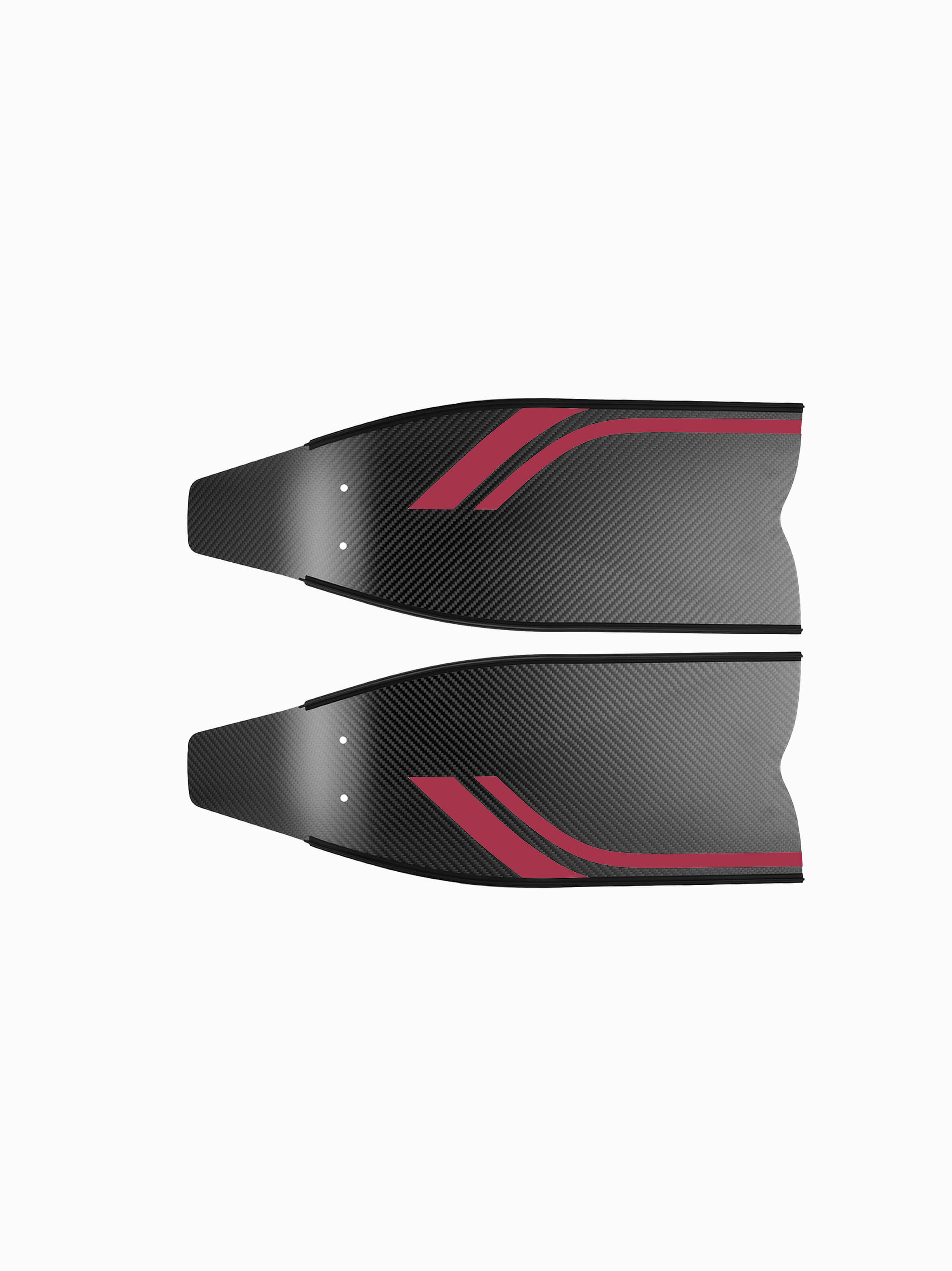 Molchanovs SPORT Short Carbon Bifin Blades, red accent stripe colorway, top view