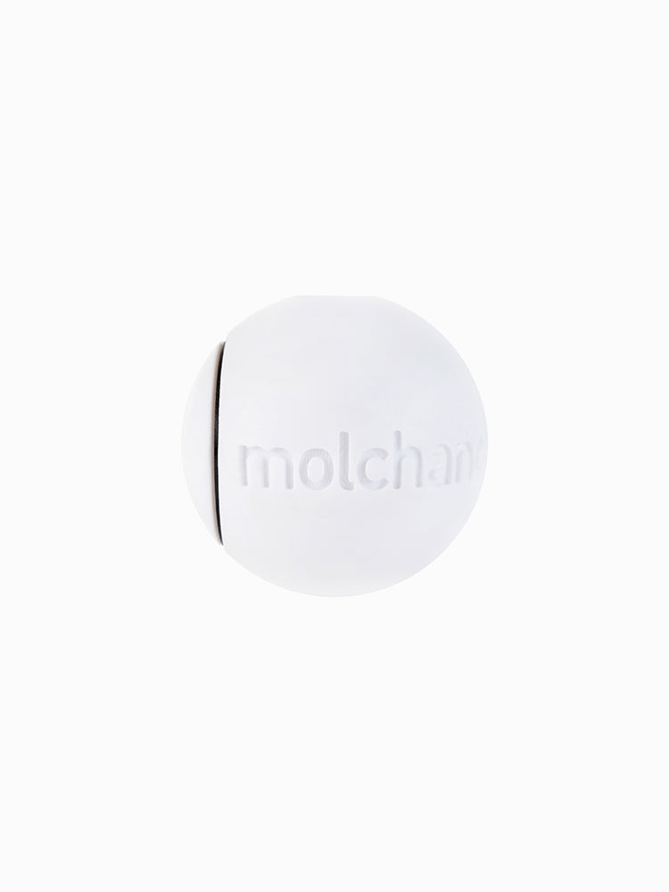 Molchanovs Lanyard Safety Stopper, white spherical ball, top-down product view
