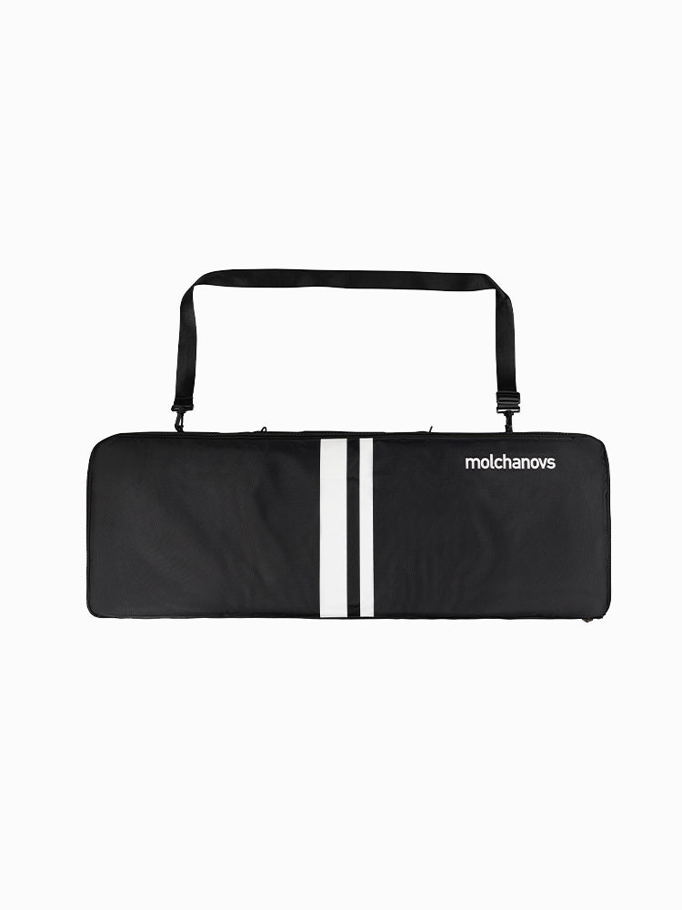 Molchanovs freediving fins bag in black with white double stripe and shoulder strap