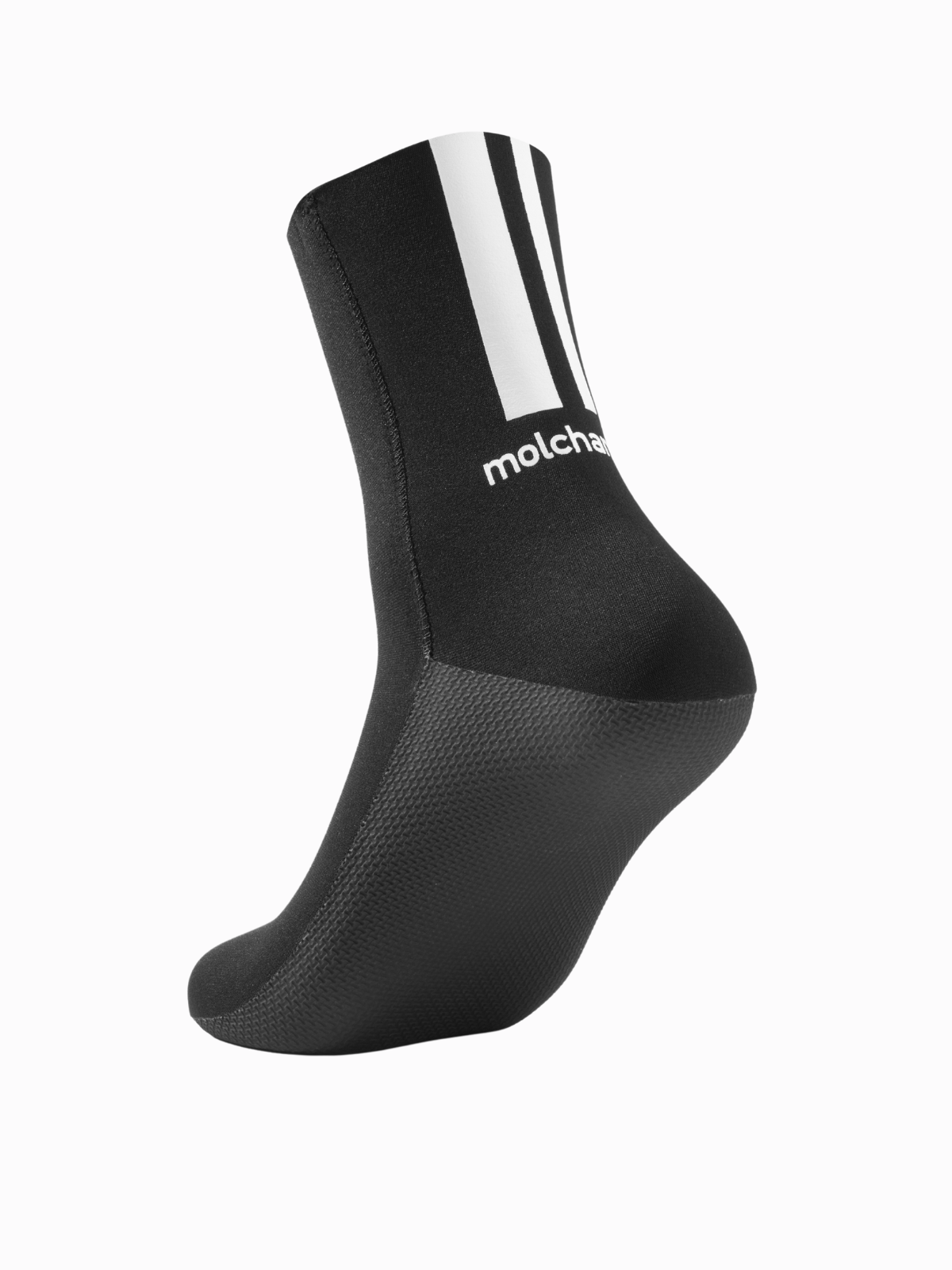 Molchanovs neoprene freediving socks in black with white stripe and textured grip sole