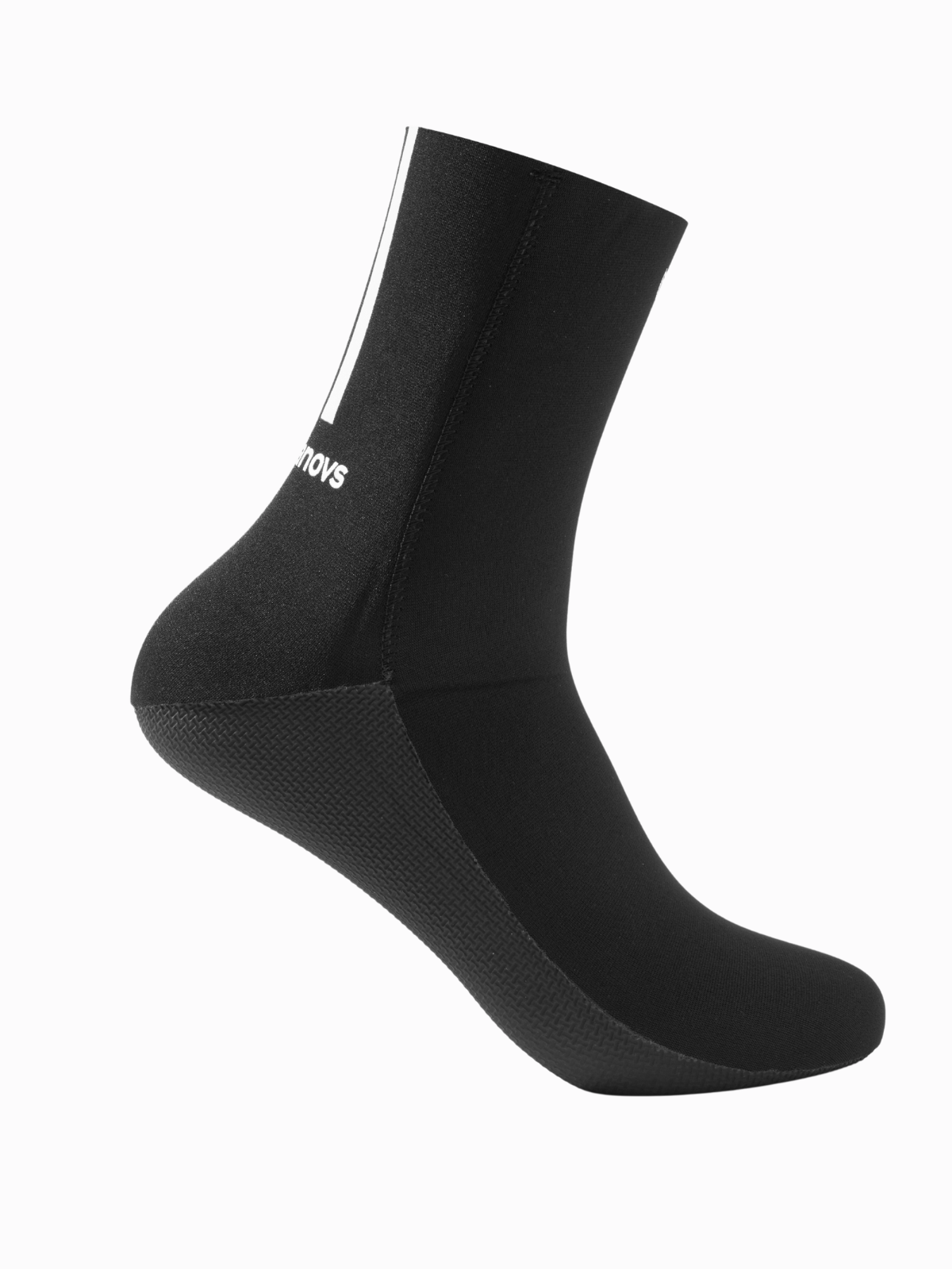 Molchanovs black neoprene freediving sock, inner-side view with textured sole and Molchanovs wordmark on cuff