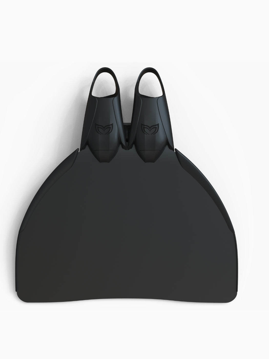 Molchanovs Sport monofin in black with dual foot pockets, top-down view on white background