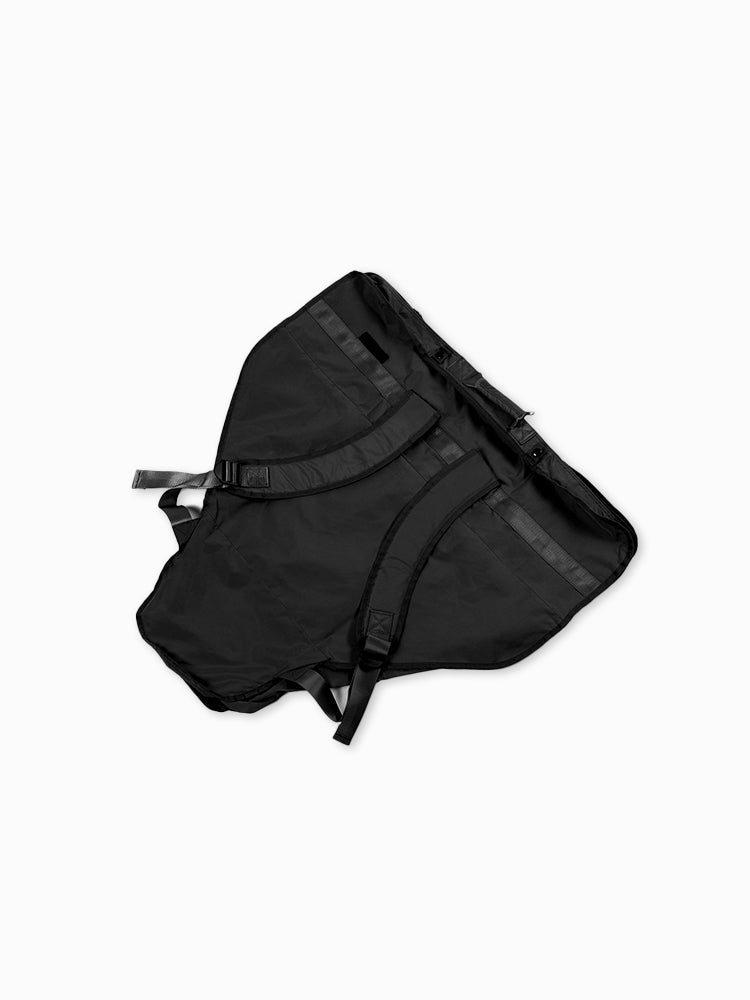 Molchanovs Lightweight Monofin Bag 2 in black showing rear backpack harness and buckle straps