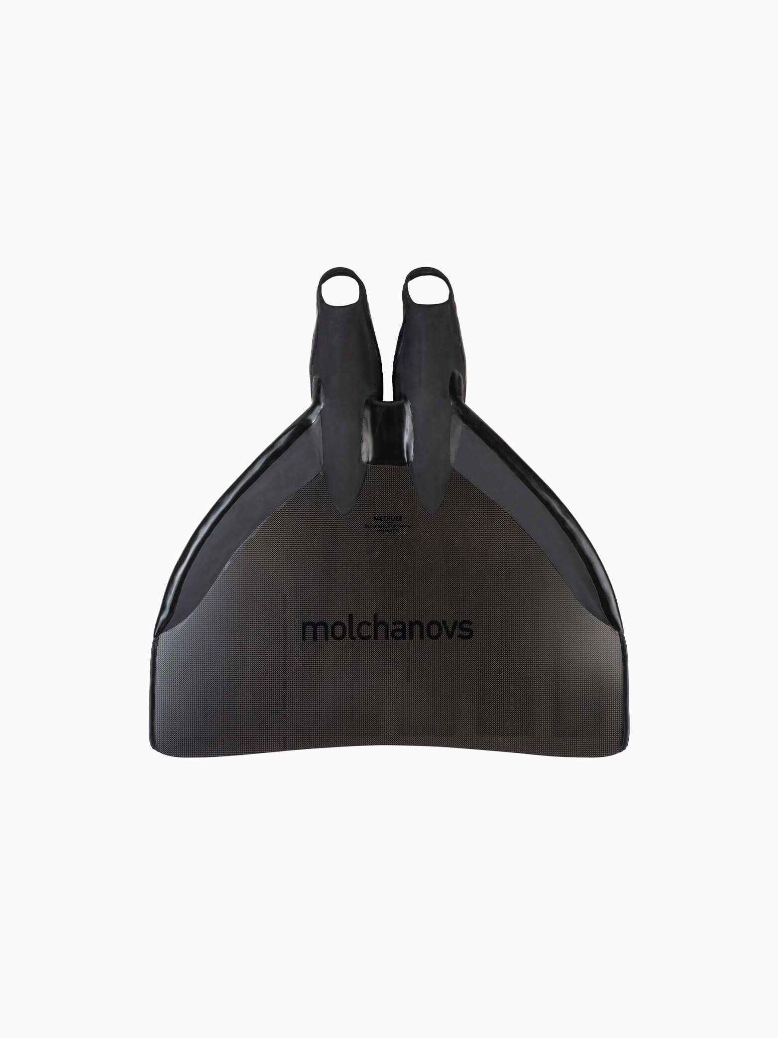 Molchanovs PRO Monofin 4X Carbon blade back view showing carbon weave texture and Molchanovs branding