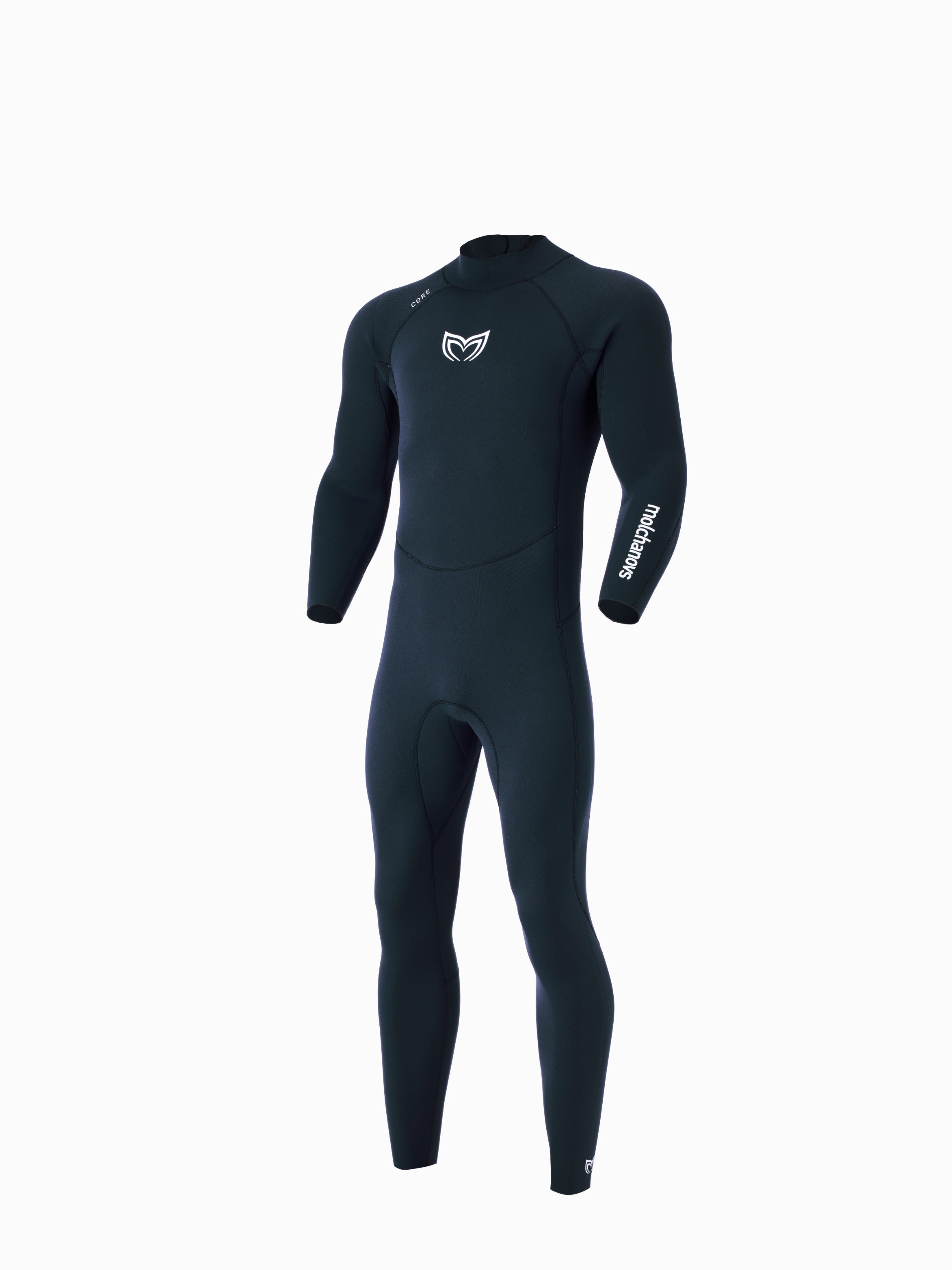 Molchanovs CORE mens 2.5mm one piece wetsuit, navy neoprene, three-quarter front angle view