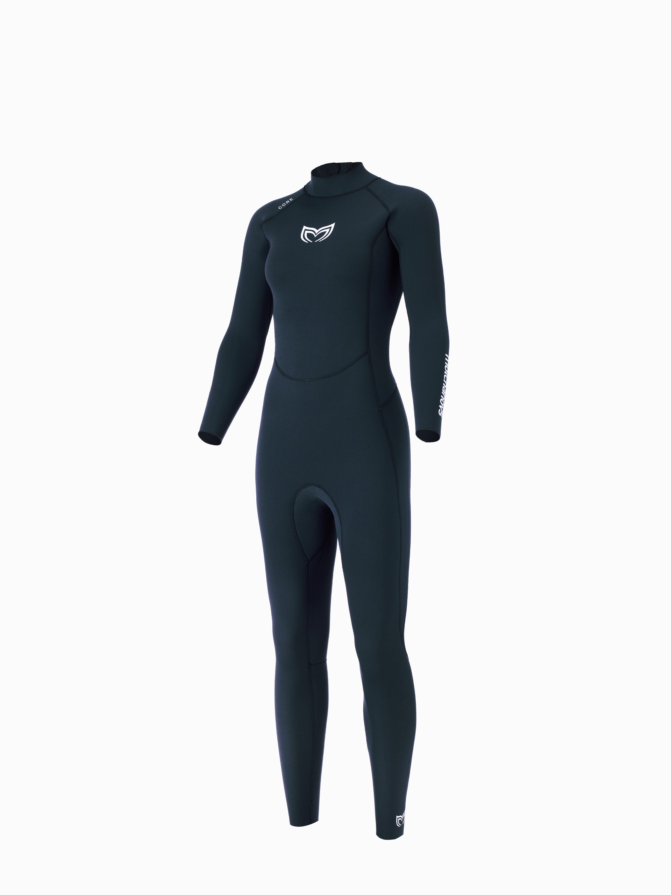 Molchanovs CORE women's 2.5mm freediving wetsuit, three-quarter front angle view on mannequin, dark navy