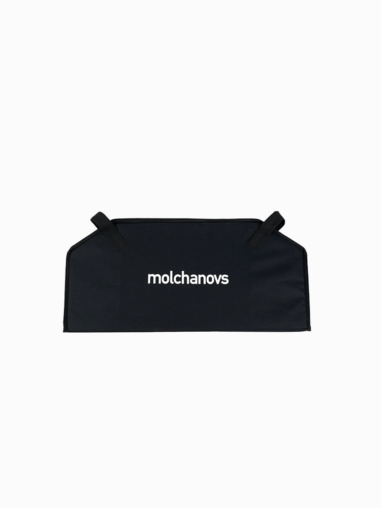 Molchanovs monofin blade protector laid flat, front panel with logo and carry handles visible
