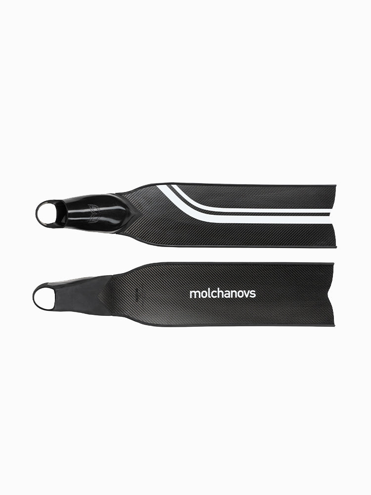 Molchanovs PRO Bifins 3 Carbon blade front and back, showing carbon weave texture and Molchanovs branding
