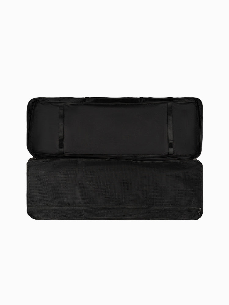 Molchanovs Bifins Bag 3 opened flat, showing padded main compartment and mesh fin organiser panel