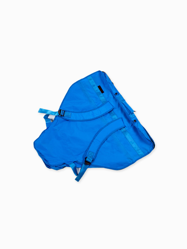 Molchanovs Lightweight Monofin Bag 2 in blue, rear view showing backpack harness and buckles