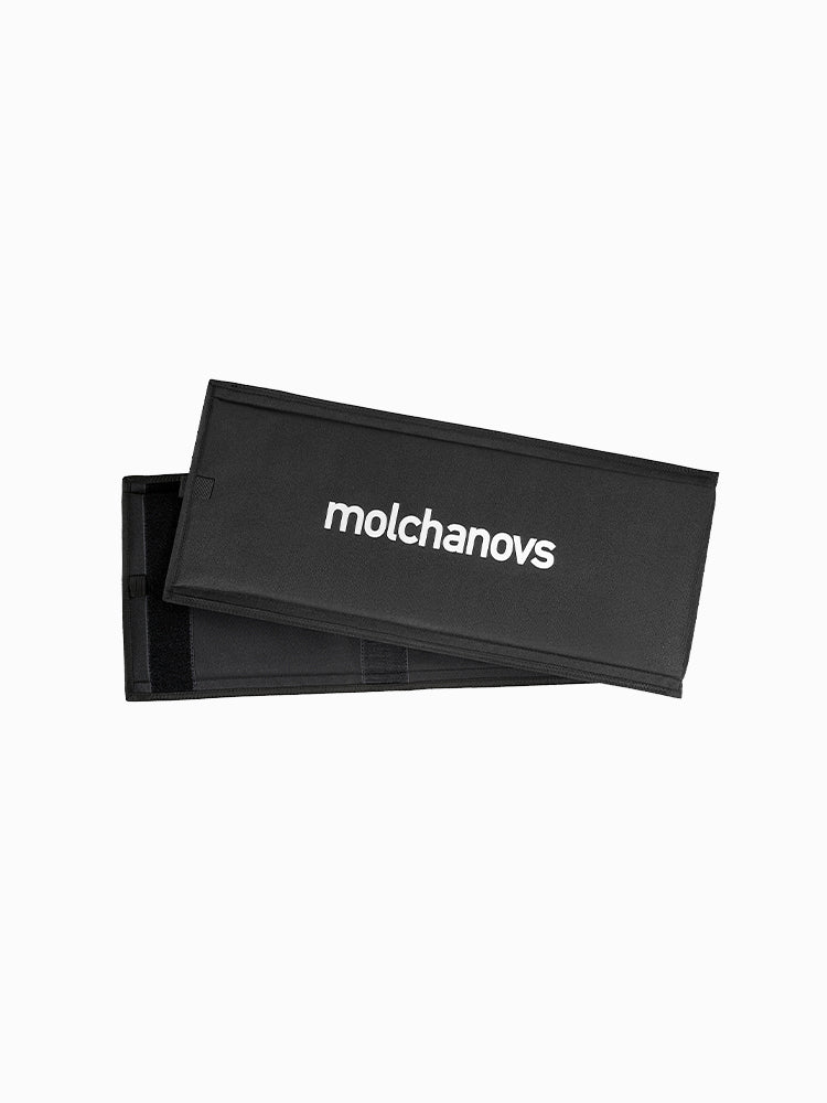 Molchanovs bifin blade protector unfolded flat, showing exterior and interior velcro closure