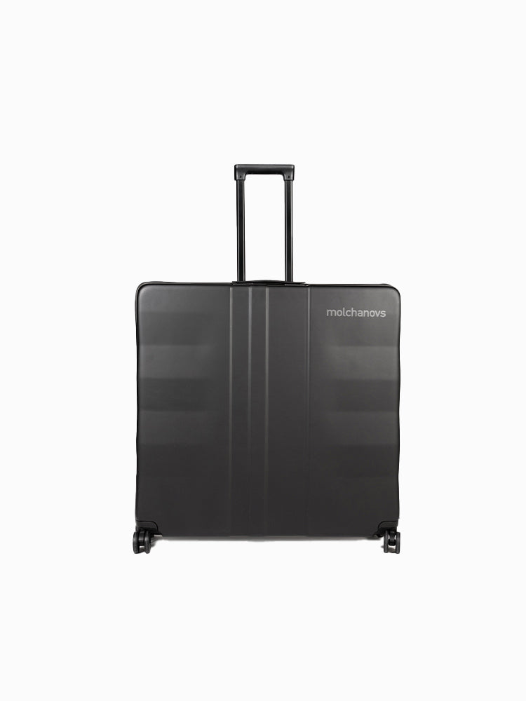 Molchanovs freediving hard case in black, front view with Molchanovs logo on the shell