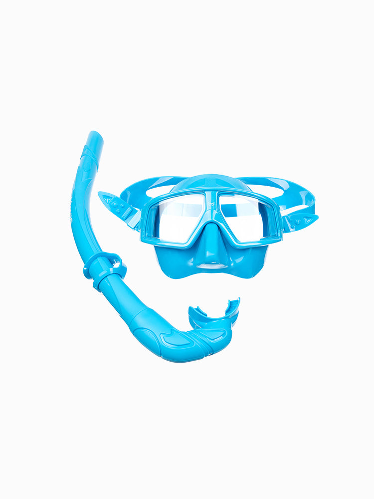 Molchanovs CORE freediving mask and snorkel bundle in solid teal blue, front-facing view on white background