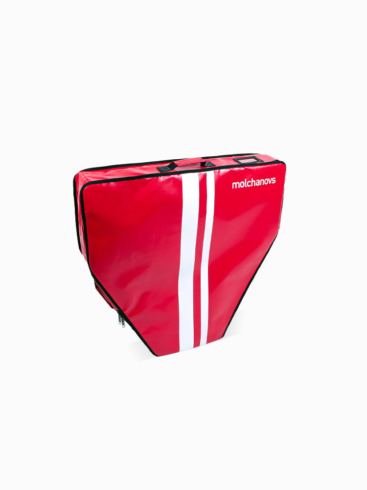 Molchanovs hard monofin bag in red with white stripes, front view