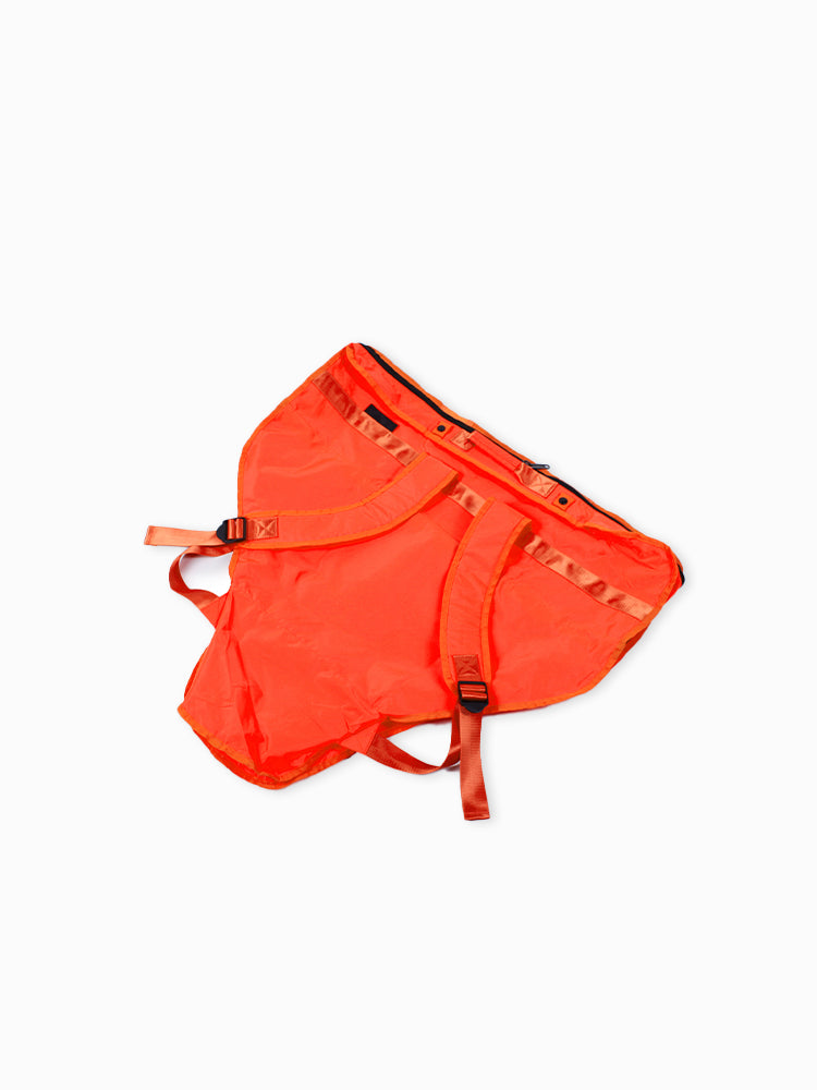 Molchanovs Lightweight Monofin Bag 2 in orange, rear view showing harness straps and buckles