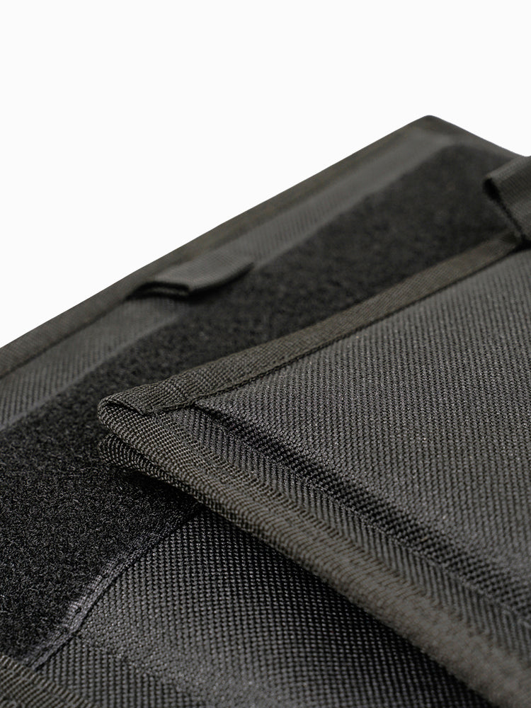 Close-up of Molchanovs bifin blade protector velcro closure and fabric edge stitching detail