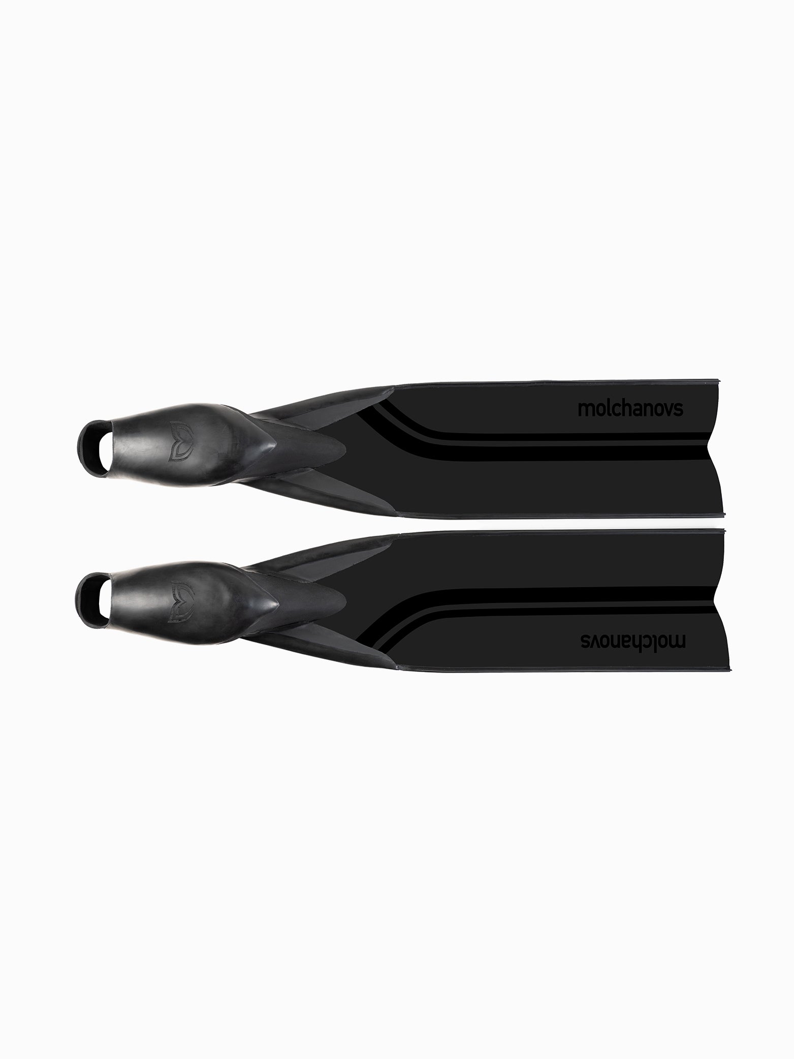 Molchanovs PRO Hyper Bifins X Fiberglass in all-black colourway, pair shown from above