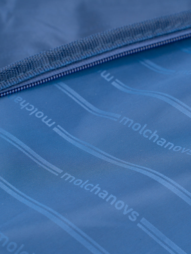 Molchanovs-branded interior lining of the freediving hard case, showing fabric pattern detail