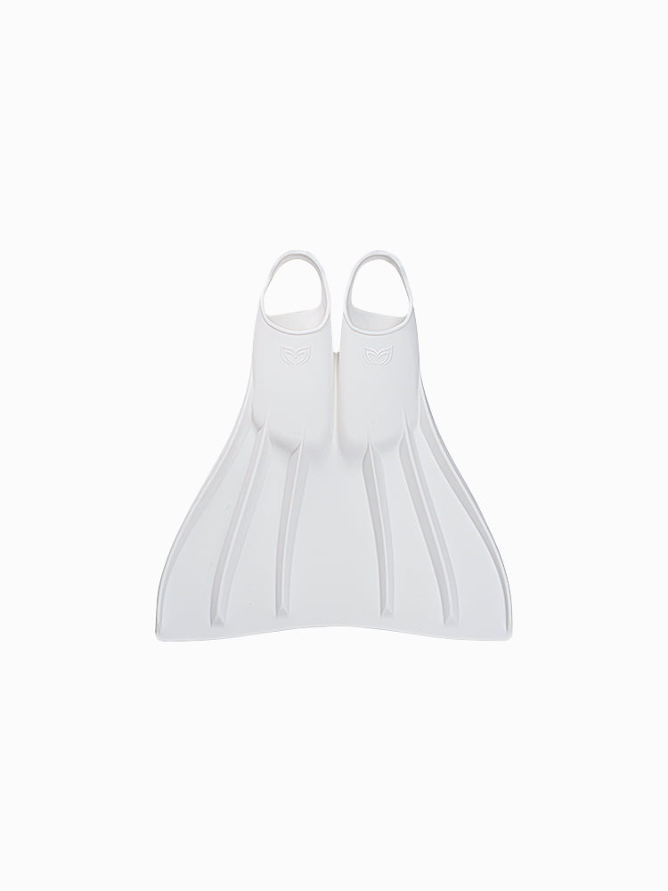 Molchanovs CORE Silicone Monofin in white, front view showing foot pockets and ribbed blade