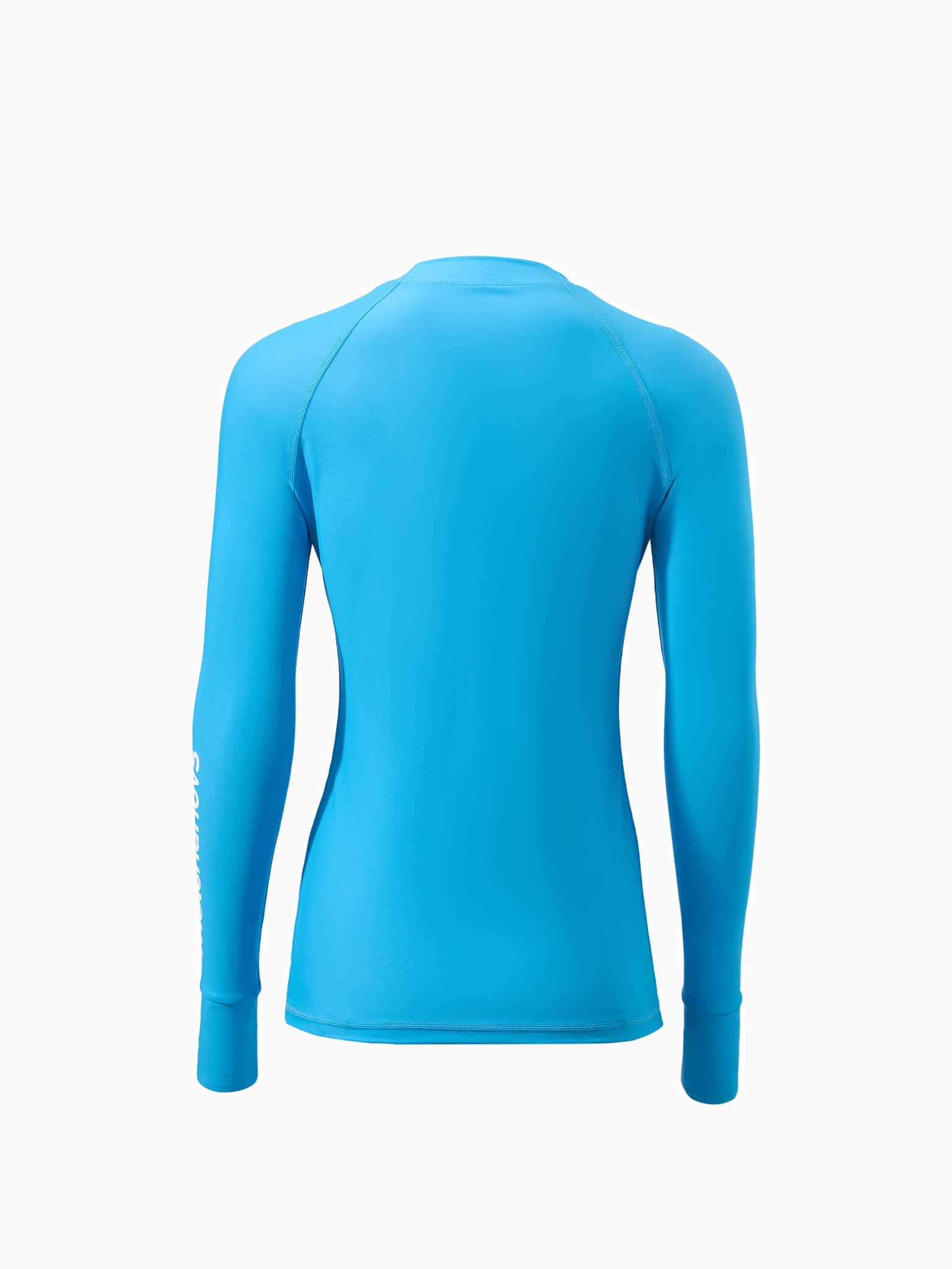 Molchanovs Women's UPF 50 Rashguard in blue, rear view showing clean seam construction and fitted cut